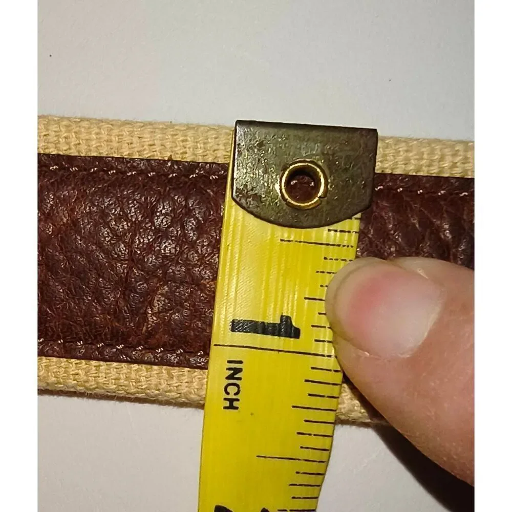 Nautica leather canvas webbing belt J-class sailboat logo brown pebbled leather